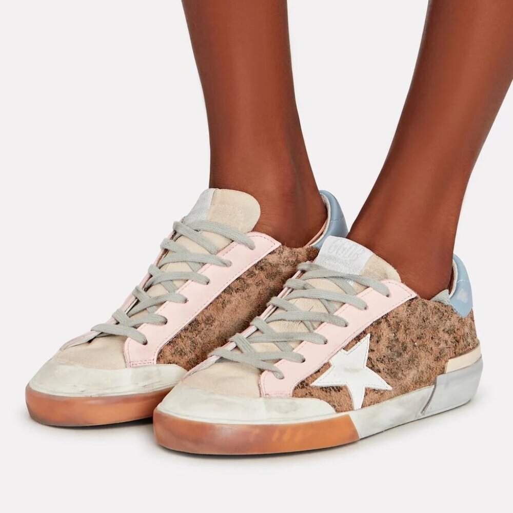 Golden Goose Super-Star Penstar Leopard-Print Sneakers, New W/ COA, Bag